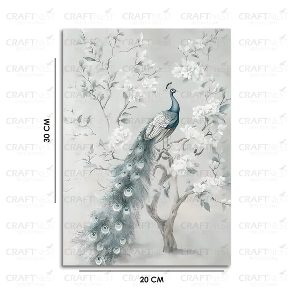 Craftnest_Reflections_Minimalist_Botanical_Peacock_Wall_Art_30X20_Cm_Canvas_Printed_Neutral_Tones_For_Modern_Interiors_Engineered_Wood,_Easy_To_Hand_For_Offices,_Bedroom,_Living_Room