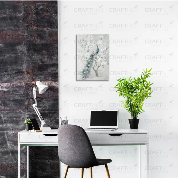Craftnest_Reflections_Minimalist_Botanical_Peacock_Wall_Art_30X20_Cm_Canvas_Printed_Neutral_Tones_For_Modern_Interiors_Engineered_Wood,_Easy_To_Hand_For_Offices,_Bedroom,_Living_Room