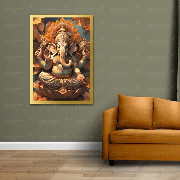 Craftnest_Reflections_Ganesha_Religious_91X60_Cm_Wall_Frame,_Canvas_Printed_Golden_Framed_For_Home_Decor_Spiritual_Lord_For_Office,_Studio,_Bedroom,_Living_Room,_Design_10