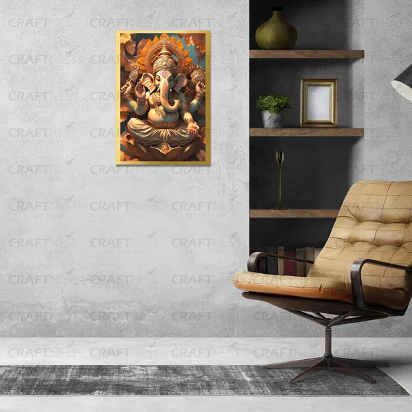 Craftnest_Reflections_Ganesha_Religious_30X20_Cm_Wall_Frame,_Canvas_Printed_Golden_Framed_For_Home_Decor_Spiritual_Lord_For_Office,_Studio,_Bedroom,_Living_Room,_Design_10