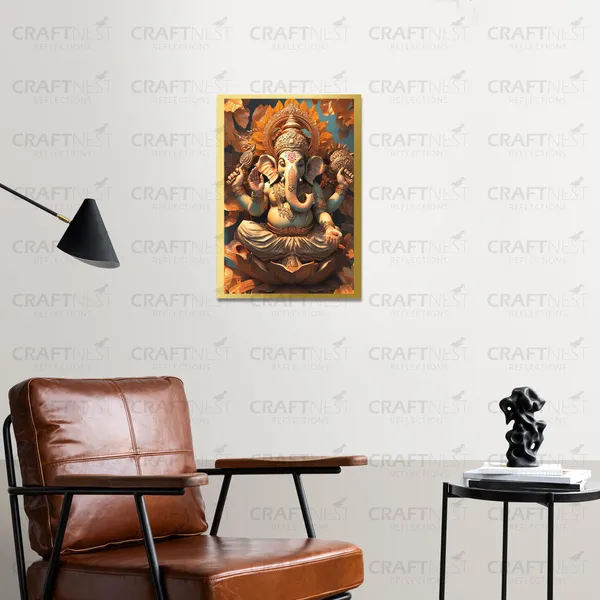 Craftnest_Reflections_Ganesha_Religious_30X20_Cm_Wall_Frame,_Canvas_Printed_Golden_Framed_For_Home_Decor_Spiritual_Lord_For_Office,_Studio,_Bedroom,_Living_Room,_Design_10