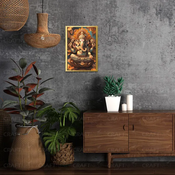 Craftnest_Reflections_Ganesha_Religious_30X20_Cm_Wall_Frame,_Canvas_Printed_Golden_Framed_For_Home_Decor_Spiritual_Lord_For_Office,_Studio,_Bedroom,_Living_Room,_Design_10