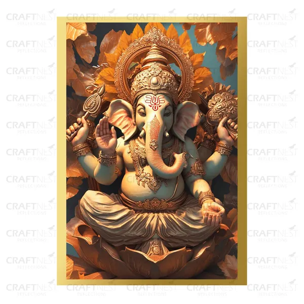 Craftnest_Reflections_Ganesha_Religious_42X30_Cm_Wall_Frame,_Canvas_Printed_Golden_Framed_For_Home_Decor_Spiritual_Lord_For_Office,_Studio,_Bedroom,_Living_Room,_Design_10