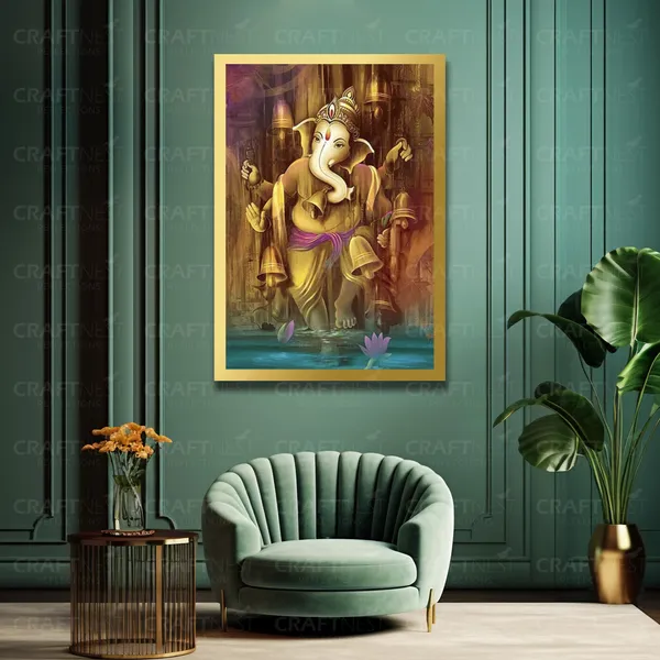Craftnest_Reflections_Ganesha_Religious_91X60_Cm_Wall_Frame,_Canvas_Printed_Golden_Framed_For_Home_Decor_Spiritual_Lord_For_Office,_Studio,_Bedroom,_Living_Room,_Design_1