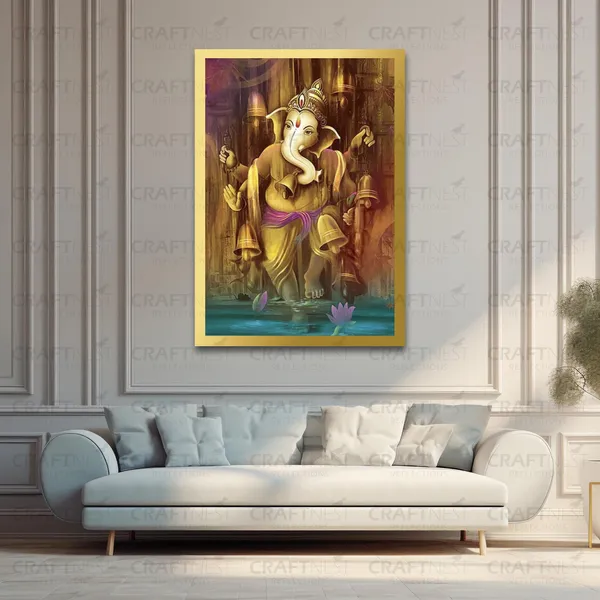 Craftnest_Reflections_Ganesha_Religious_91X60_Cm_Wall_Frame,_Canvas_Printed_Golden_Framed_For_Home_Decor_Spiritual_Lord_For_Office,_Studio,_Bedroom,_Living_Room,_Design_1