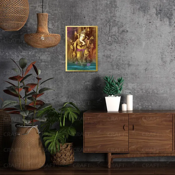 Craftnest_Reflections_Ganesha_Religious_30X20_Cm_Wall_Frame,_Canvas_Printed_Golden_Framed_For_Home_Decor_Spiritual_Lord_For_Office,_Studio,_Bedroom,_Living_Room,_Design_1