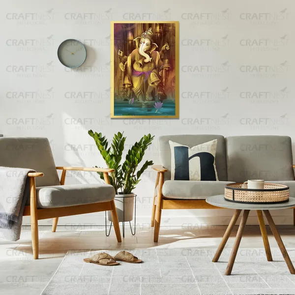 Craftnest_Reflections_Ganesha_Religious_42X30_Cm_Wall_Frame,_Canvas_Printed_Golden_Framed_For_Home_Decor_Spiritual_Lord_For_Office,_Studio,_Bedroom,_Living_Room,_Design_1