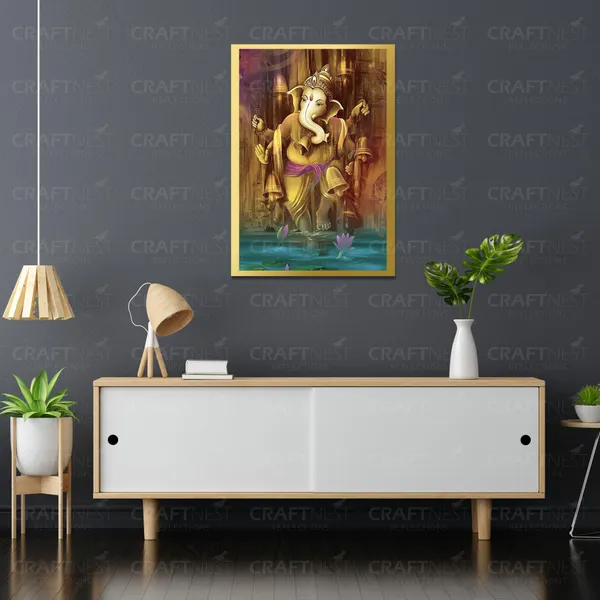 Craftnest_Reflections_Ganesha_Religious_42X30_Cm_Wall_Frame,_Canvas_Printed_Golden_Framed_For_Home_Decor_Spiritual_Lord_For_Office,_Studio,_Bedroom,_Living_Room,_Design_1