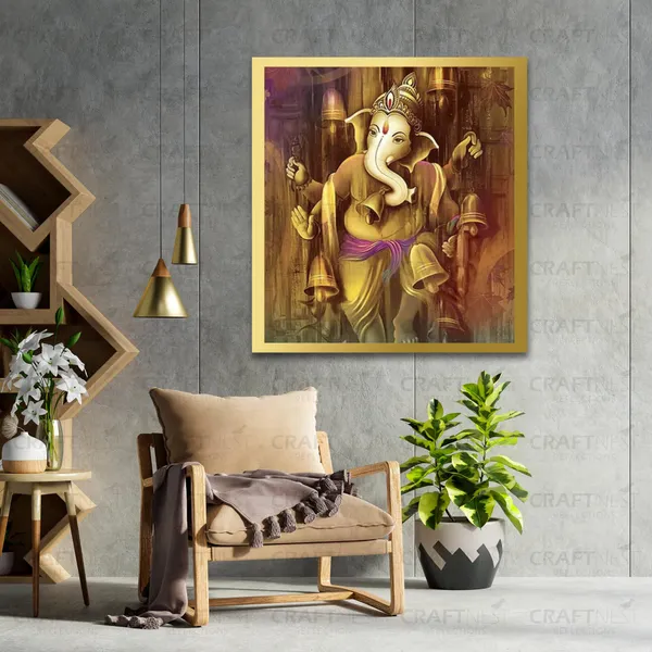 Craftnest_Reflections_Ganesha_Religious_60X50_Cm_Wall_Frame,_Canvas_Printed_Golden_Framed_For_Home_Decor_Spiritual_Lord_For_Office,_Studio,_Bedroom,_Living_Room,_Design_1