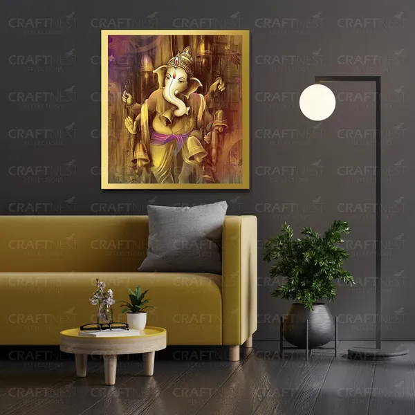 Craftnest_Reflections_Ganesha_Religious_60X50_Cm_Wall_Frame,_Canvas_Printed_Golden_Framed_For_Home_Decor_Spiritual_Lord_For_Office,_Studio,_Bedroom,_Living_Room,_Design_1