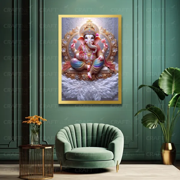Craftnest_Reflections_Ganesha_Religious_91X60_Cm_Wall_Frame,_Canvas_Printed_Golden_Framed_For_Home_Decor_Spiritual_Lord_For_Office,_Studio,_Bedroom,_Living_Room,_Design_2