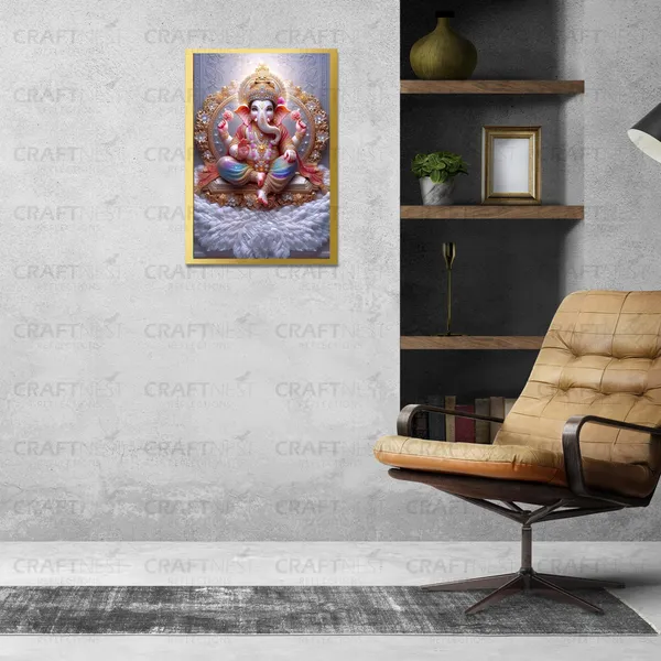 Craftnest_Reflections_Ganesha_Religious_30X20_Cm_Wall_Frame,_Canvas_Printed_Golden_Framed_For_Home_Decor_Spiritual_Lord_For_Office,_Studio,_Bedroom,_Living_Room,_Design_2