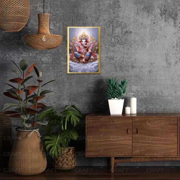 Craftnest_Reflections_Ganesha_Religious_30X20_Cm_Wall_Frame,_Canvas_Printed_Golden_Framed_For_Home_Decor_Spiritual_Lord_For_Office,_Studio,_Bedroom,_Living_Room,_Design_2
