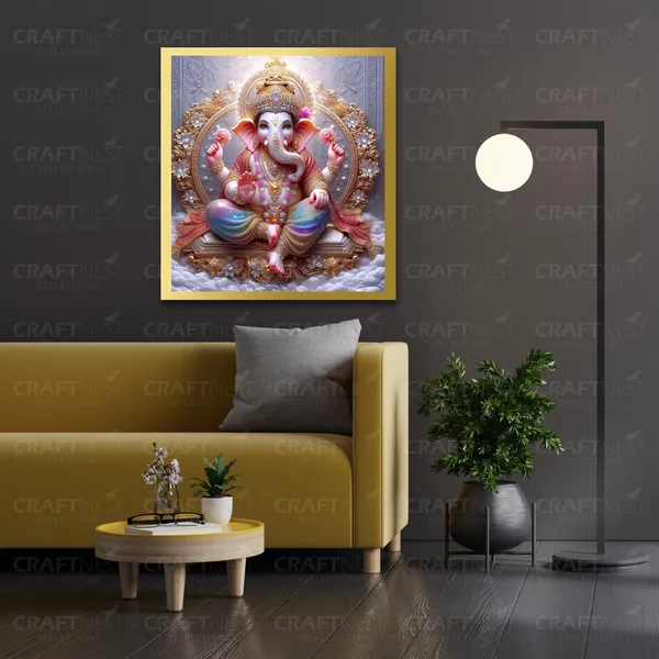 Craftnest_Reflections_Ganesha_Religious_60X50_Cm_Wall_Frame,_Canvas_Printed_Golden_Framed_For_Home_Decor_Spiritual_Lord_For_Office,_Studio,_Bedroom,_Living_Room,_Design_2