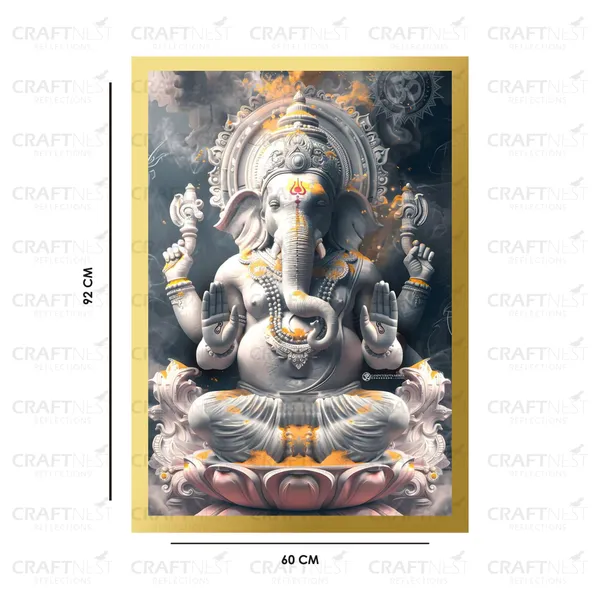 Craftnest_Reflections_Ganesha_Religious_91X60_Cm_Wall_Frame,_Canvas_Printed_Golden_Framed_For_Home_Decor_Spiritual_Lord_For_Office,_Studio,_Bedroom,_Living_Room,_Design_3