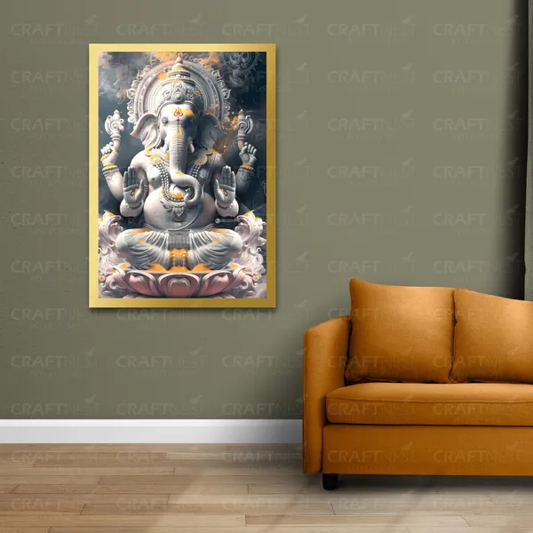 Craftnest_Reflections_Ganesha_Religious_91X60_Cm_Wall_Frame,_Canvas_Printed_Golden_Framed_For_Home_Decor_Spiritual_Lord_For_Office,_Studio,_Bedroom,_Living_Room,_Design_3