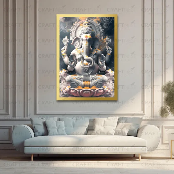 Craftnest_Reflections_Ganesha_Religious_91X60_Cm_Wall_Frame,_Canvas_Printed_Golden_Framed_For_Home_Decor_Spiritual_Lord_For_Office,_Studio,_Bedroom,_Living_Room,_Design_3