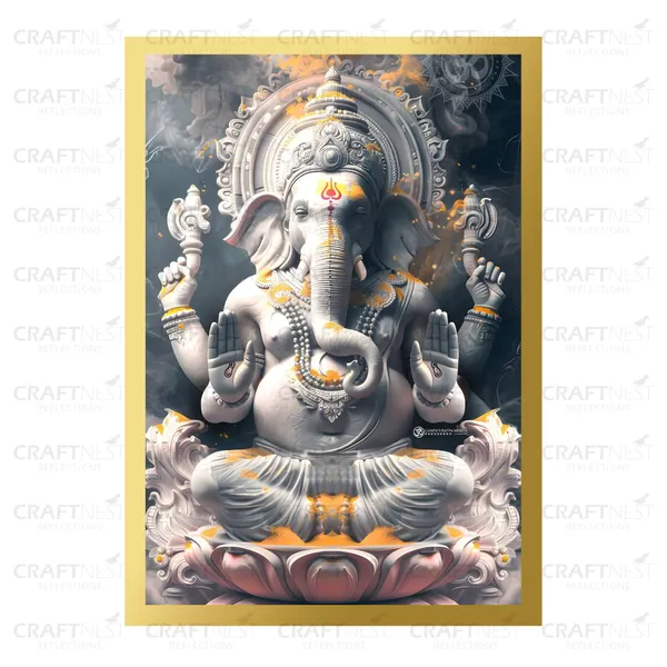 Craftnest_Reflections_Ganesha_Religious_91X60_Cm_Wall_Frame,_Canvas_Printed_Golden_Framed_For_Home_Decor_Spiritual_Lord_For_Office,_Studio,_Bedroom,_Living_Room,_Design_3