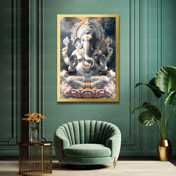 Craftnest_Reflections_Ganesha_Religious_91X60_Cm_Wall_Frame,_Canvas_Printed_Golden_Framed_For_Home_Decor_Spiritual_Lord_For_Office,_Studio,_Bedroom,_Living_Room,_Design_3