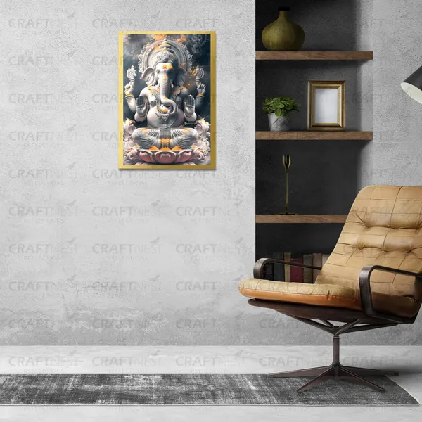 Craftnest_Reflections_Ganesha_Religious_30X20_Cm_Wall_Frame,_Canvas_Printed_Golden_Framed_For_Home_Decor_Spiritual_Lord_For_Office,_Studio,_Bedroom,_Living_Room,_Design_3