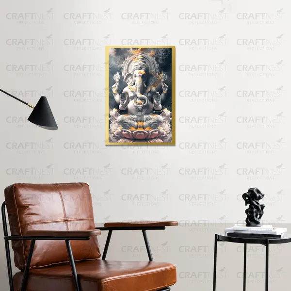 Craftnest_Reflections_Ganesha_Religious_30X20_Cm_Wall_Frame,_Canvas_Printed_Golden_Framed_For_Home_Decor_Spiritual_Lord_For_Office,_Studio,_Bedroom,_Living_Room,_Design_3