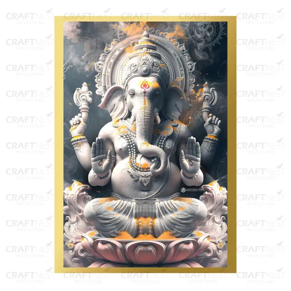 Craftnest_Reflections_Ganesha_Religious_30X20_Cm_Wall_Frame,_Canvas_Printed_Golden_Framed_For_Home_Decor_Spiritual_Lord_For_Office,_Studio,_Bedroom,_Living_Room,_Design_3