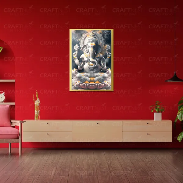 Craftnest_Reflections_Ganesha_Religious_42X30_Cm_Wall_Frame,_Canvas_Printed_Golden_Framed_For_Home_Decor_Spiritual_Lord_For_Office,_Studio,_Bedroom,_Living_Room,_Design_3