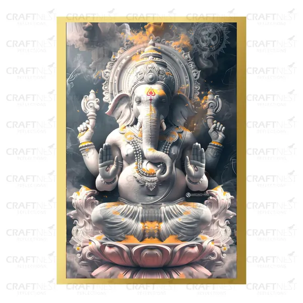 Craftnest_Reflections_Ganesha_Religious_42X30_Cm_Wall_Frame,_Canvas_Printed_Golden_Framed_For_Home_Decor_Spiritual_Lord_For_Office,_Studio,_Bedroom,_Living_Room,_Design_3