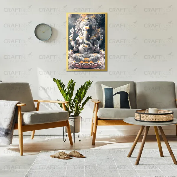 Craftnest_Reflections_Ganesha_Religious_42X30_Cm_Wall_Frame,_Canvas_Printed_Golden_Framed_For_Home_Decor_Spiritual_Lord_For_Office,_Studio,_Bedroom,_Living_Room,_Design_3