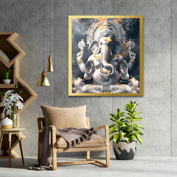 Craftnest_Reflections_Ganesha_Religious_60X50_Cm_Wall_Frame,_Canvas_Printed_Golden_Framed_For_Home_Decor_Spiritual_Lord_For_Office,_Studio,_Bedroom,_Living_Room,_Design_3