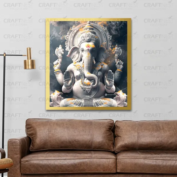 Craftnest_Reflections_Ganesha_Religious_60X50_Cm_Wall_Frame,_Canvas_Printed_Golden_Framed_For_Home_Decor_Spiritual_Lord_For_Office,_Studio,_Bedroom,_Living_Room,_Design_3