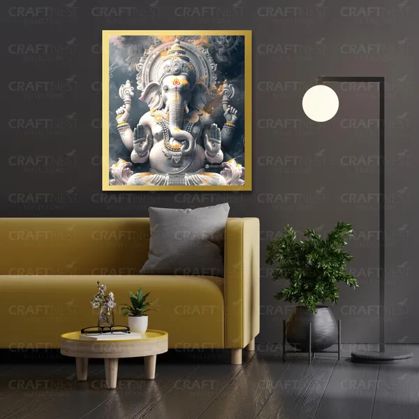 Craftnest_Reflections_Ganesha_Religious_60X50_Cm_Wall_Frame,_Canvas_Printed_Golden_Framed_For_Home_Decor_Spiritual_Lord_For_Office,_Studio,_Bedroom,_Living_Room,_Design_3