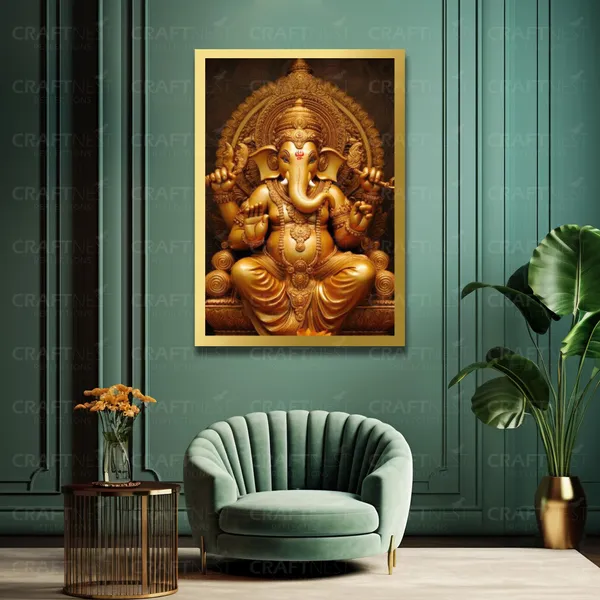 Craftnest_Reflections_Ganesha_Religious_91X60_Cm_Wall_Frame,_Canvas_Printed_Golden_Framed_For_Home_Decor_Spiritual_Lord_For_Office,_Studio,_Bedroom,_Living_Room,_Design_4