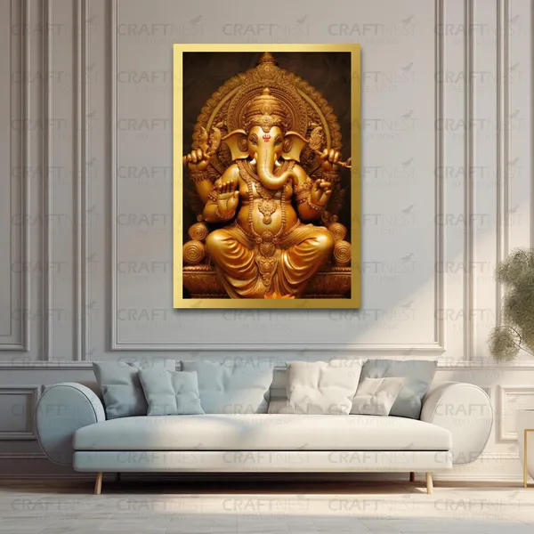 Craftnest_Reflections_Ganesha_Religious_91X60_Cm_Wall_Frame,_Canvas_Printed_Golden_Framed_For_Home_Decor_Spiritual_Lord_For_Office,_Studio,_Bedroom,_Living_Room,_Design_4