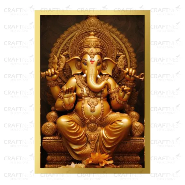 Craftnest_Reflections_Ganesha_Religious_91X60_Cm_Wall_Frame,_Canvas_Printed_Golden_Framed_For_Home_Decor_Spiritual_Lord_For_Office,_Studio,_Bedroom,_Living_Room,_Design_4