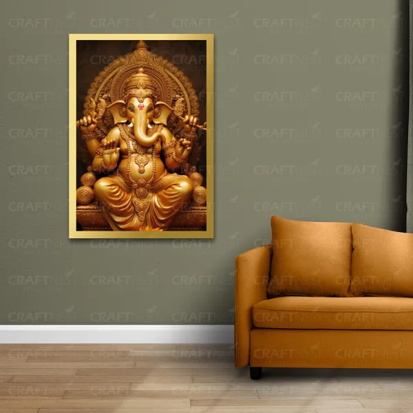 Craftnest_Reflections_Ganesha_Religious_91X60_Cm_Wall_Frame,_Canvas_Printed_Golden_Framed_For_Home_Decor_Spiritual_Lord_For_Office,_Studio,_Bedroom,_Living_Room,_Design_4