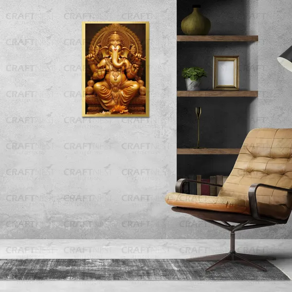 Craftnest_Reflections_Ganesha_Religious_30X20_Cm_Wall_Frame,_Canvas_Printed_Golden_Framed_For_Home_Decor_Spiritual_Lord_For_Office,_Studio,_Bedroom,_Living_Room,_Design_4