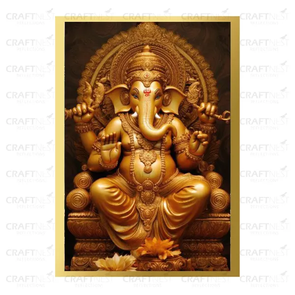 Craftnest_Reflections_Ganesha_Religious_30X20_Cm_Wall_Frame,_Canvas_Printed_Golden_Framed_For_Home_Decor_Spiritual_Lord_For_Office,_Studio,_Bedroom,_Living_Room,_Design_4
