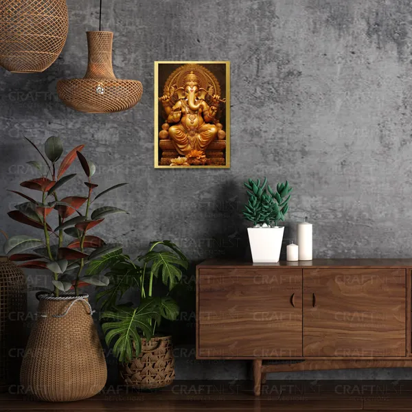 Craftnest_Reflections_Ganesha_Religious_30X20_Cm_Wall_Frame,_Canvas_Printed_Golden_Framed_For_Home_Decor_Spiritual_Lord_For_Office,_Studio,_Bedroom,_Living_Room,_Design_4