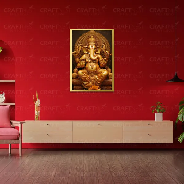 Craftnest_Reflections_Ganesha_Religious_42X30_Cm_Wall_Frame,_Canvas_Printed_Golden_Framed_For_Home_Decor_Spiritual_Lord_For_Office,_Studio,_Bedroom,_Living_Room,_Design_4