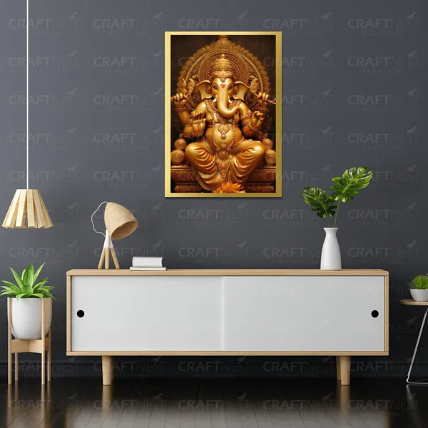 Craftnest_Reflections_Ganesha_Religious_42X30_Cm_Wall_Frame,_Canvas_Printed_Golden_Framed_For_Home_Decor_Spiritual_Lord_For_Office,_Studio,_Bedroom,_Living_Room,_Design_4