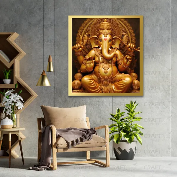 Craftnest_Reflections_Ganesha_Religious_60X50_Cm_Wall_Frame,_Canvas_Printed_Golden_Framed_For_Home_Decor_Spiritual_Lord_For_Office,_Studio,_Bedroom,_Living_Room,_Design_4