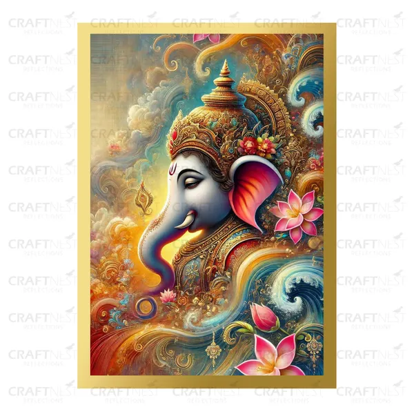 Craftnest_Reflections_Ganesha_Religious_91X60_Cm_Wall_Frame,_Canvas_Printed_Golden_Framed_For_Home_Decor_Spiritual_Lord_For_Office,_Studio,_Bedroom,_Living_Room,_Design_5