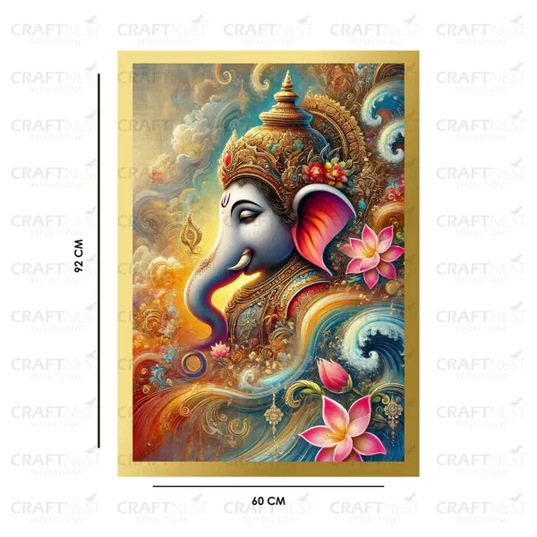 Craftnest_Reflections_Ganesha_Religious_91X60_Cm_Wall_Frame,_Canvas_Printed_Golden_Framed_For_Home_Decor_Spiritual_Lord_For_Office,_Studio,_Bedroom,_Living_Room,_Design_5
