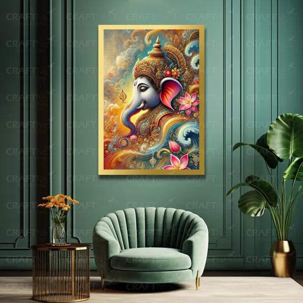 Craftnest_Reflections_Ganesha_Religious_91X60_Cm_Wall_Frame,_Canvas_Printed_Golden_Framed_For_Home_Decor_Spiritual_Lord_For_Office,_Studio,_Bedroom,_Living_Room,_Design_5