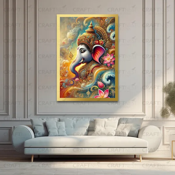 Craftnest_Reflections_Ganesha_Religious_91X60_Cm_Wall_Frame,_Canvas_Printed_Golden_Framed_For_Home_Decor_Spiritual_Lord_For_Office,_Studio,_Bedroom,_Living_Room,_Design_5