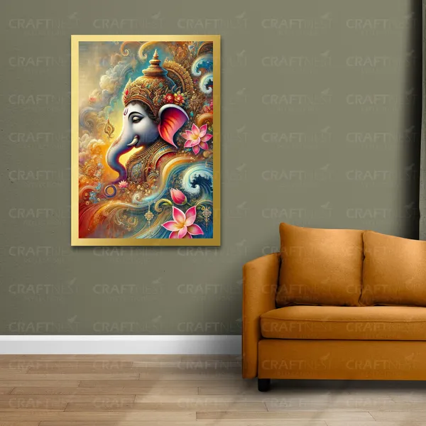 Craftnest_Reflections_Ganesha_Religious_91X60_Cm_Wall_Frame,_Canvas_Printed_Golden_Framed_For_Home_Decor_Spiritual_Lord_For_Office,_Studio,_Bedroom,_Living_Room,_Design_5