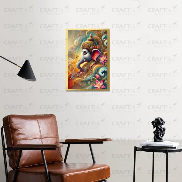 Craftnest_Reflections_Ganesha_Religious_30X20_Cm_Wall_Frame,_Canvas_Printed_Golden_Framed_For_Home_Decor_Spiritual_Lord_For_Office,_Studio,_Bedroom,_Living_Room,_Design_5