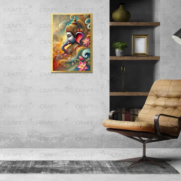 Craftnest_Reflections_Ganesha_Religious_30X20_Cm_Wall_Frame,_Canvas_Printed_Golden_Framed_For_Home_Decor_Spiritual_Lord_For_Office,_Studio,_Bedroom,_Living_Room,_Design_5