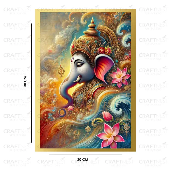 Craftnest_Reflections_Ganesha_Religious_30X20_Cm_Wall_Frame,_Canvas_Printed_Golden_Framed_For_Home_Decor_Spiritual_Lord_For_Office,_Studio,_Bedroom,_Living_Room,_Design_5